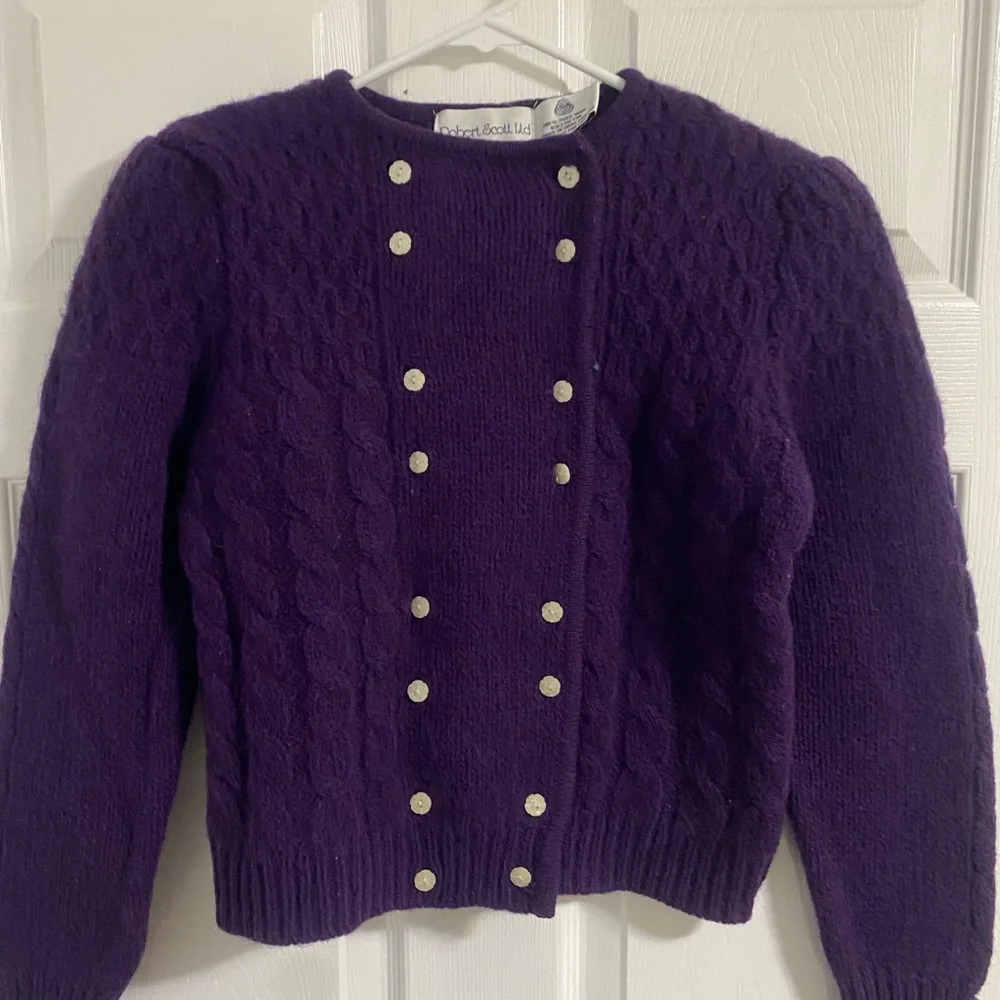 Robert Scott Vintage Wool Flower Button Double Breasted Purple Sweater - Picture 2 of 10
